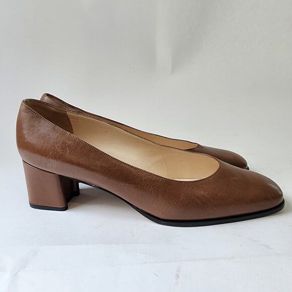 Bally Ostensa 2 Sporty Pumps UK 7.5E US 10 NARROW Brown Leather Block Heel - Picture 6 of 9